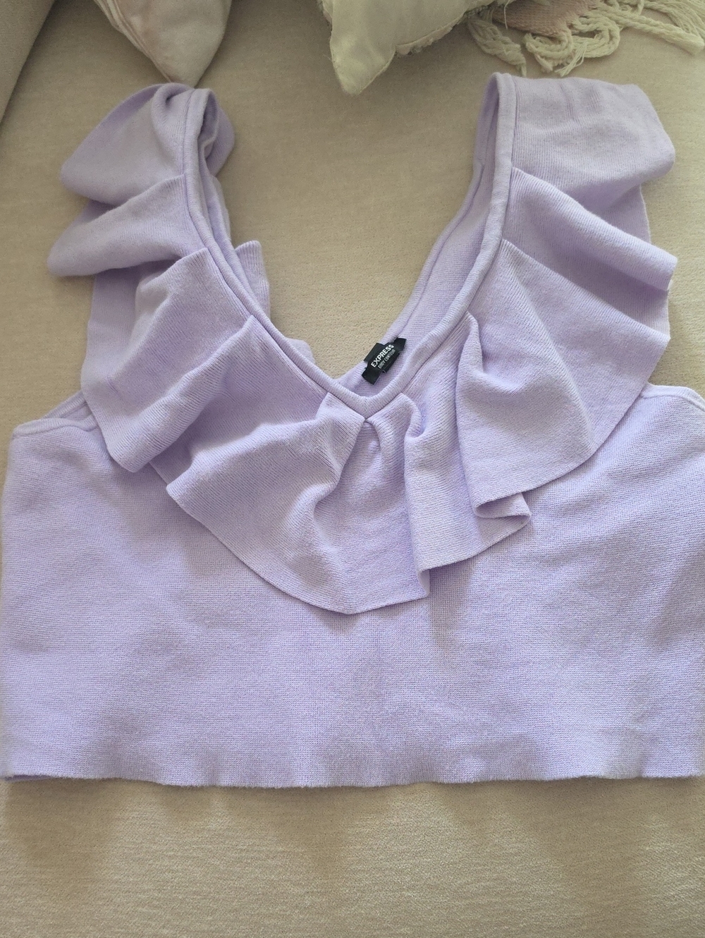 Express Lavender Ruffle V-Neck Crop Top